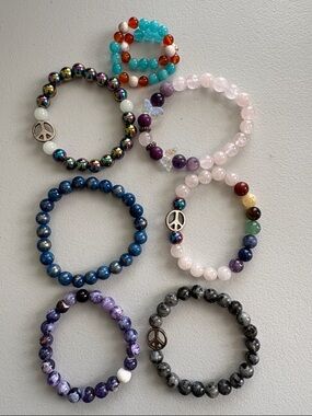 7 Gemstone Stretch Bracelets - Multi Colour 7 piece set discontinued style